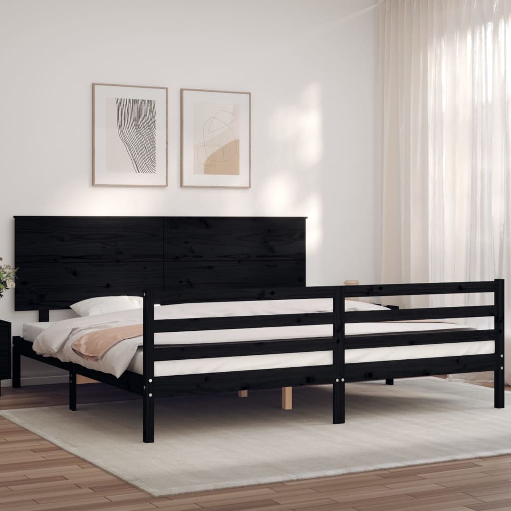 Estrutura de cama com cabeceira 200x200 cm madeira maciça preto