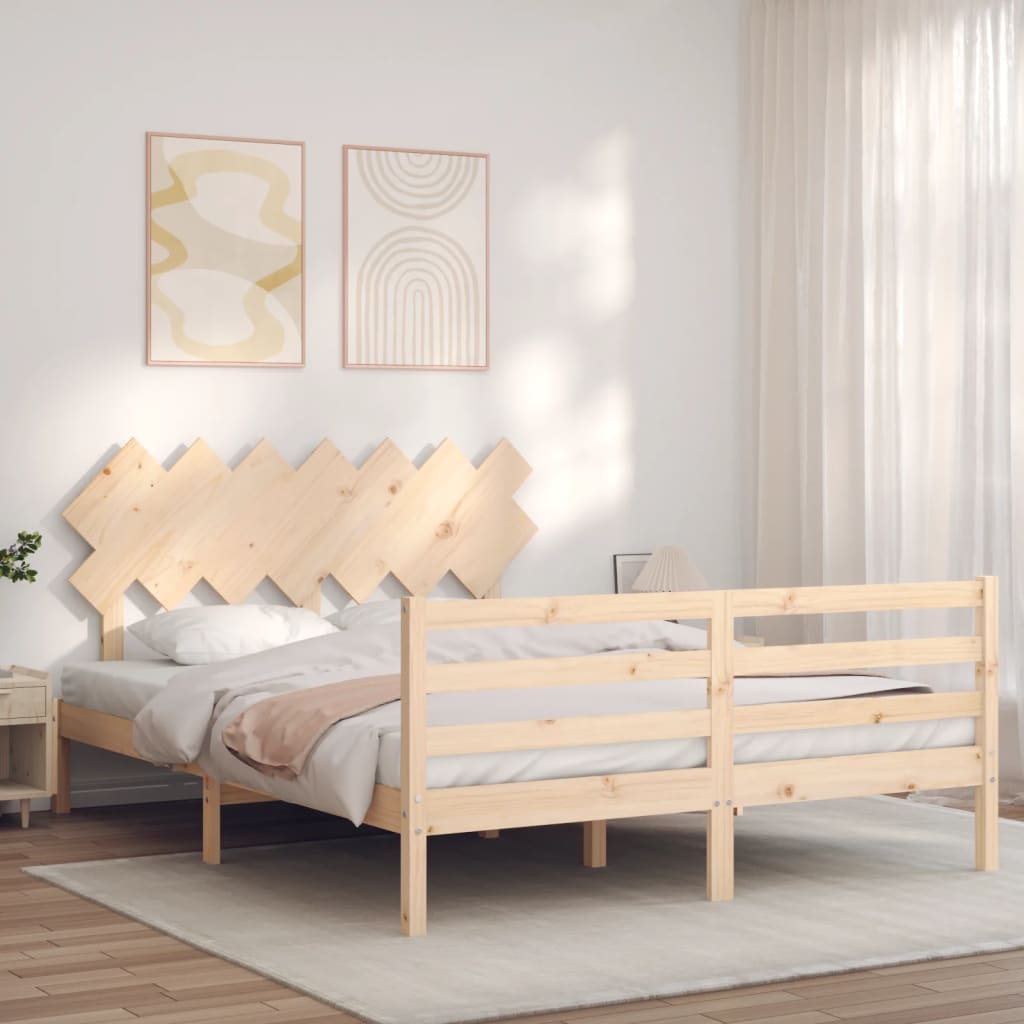 Estrutura de cama com cabeceira 140x190 cm madeira maciça