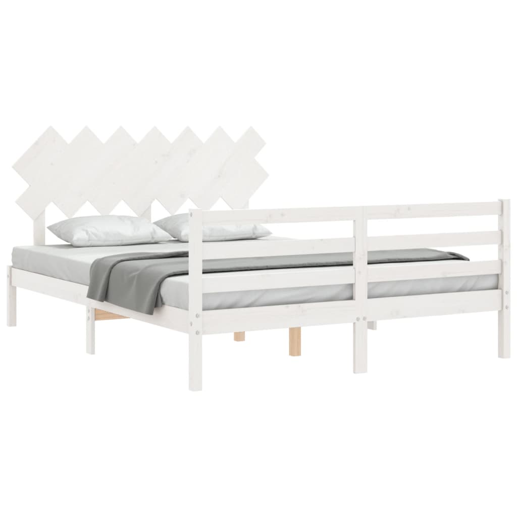 Estrutura de cama com cabeceira 140x190cm madeira maciça branco