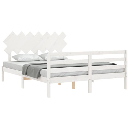 Estrutura de cama com cabeceira 140x190cm madeira maciça branco