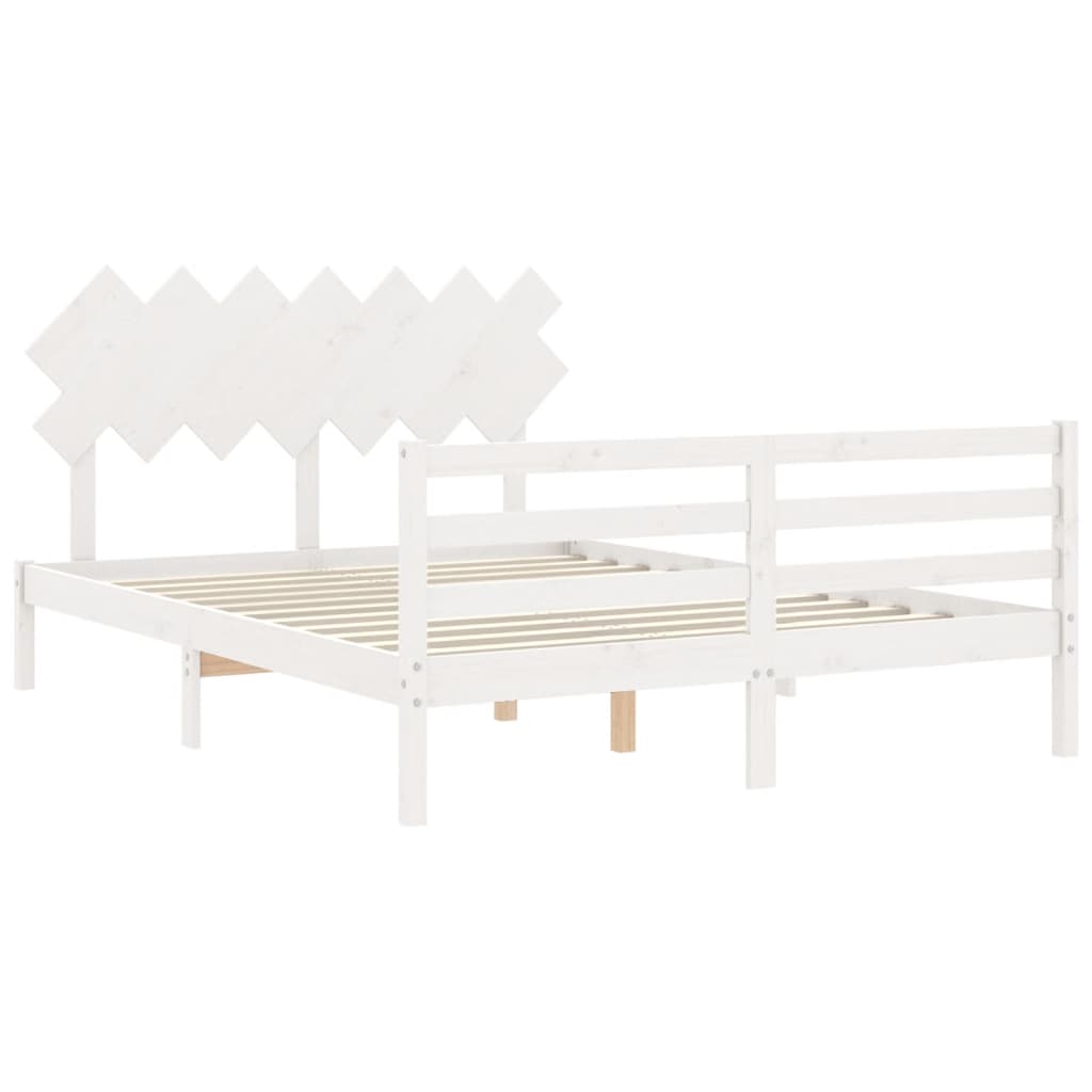 Estrutura de cama com cabeceira 140x190cm madeira maciça branco