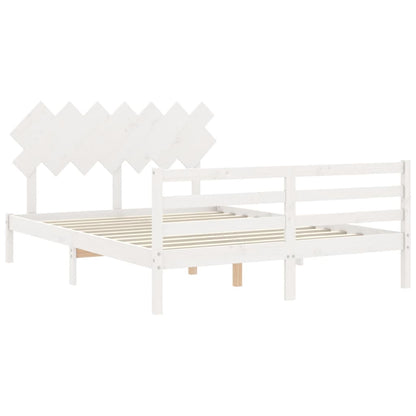 Estrutura de cama com cabeceira 140x190cm madeira maciça branco