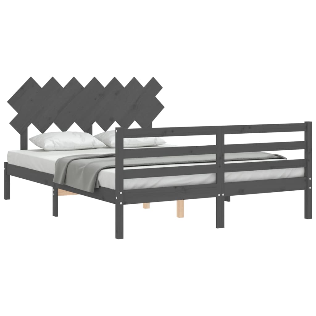 Estrutura de cama com cabeceira 140x190 cm madeira maciça cinza