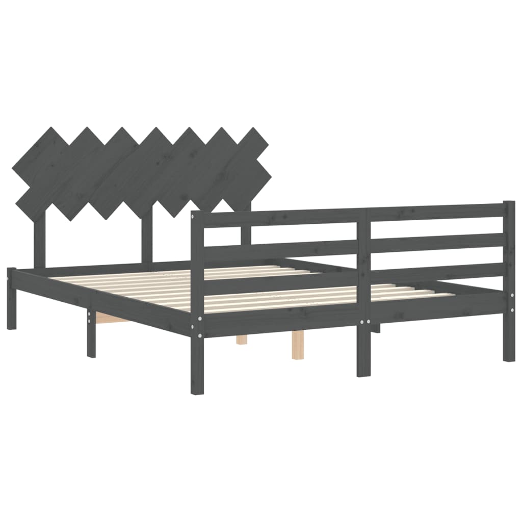 Estrutura de cama com cabeceira 140x190 cm madeira maciça cinza