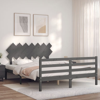 Estrutura de cama com cabeceira 140x190 cm madeira maciça cinza