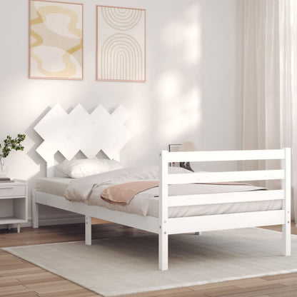 Estrutura de cama com cabeceira 100x200cm madeira maciça branco