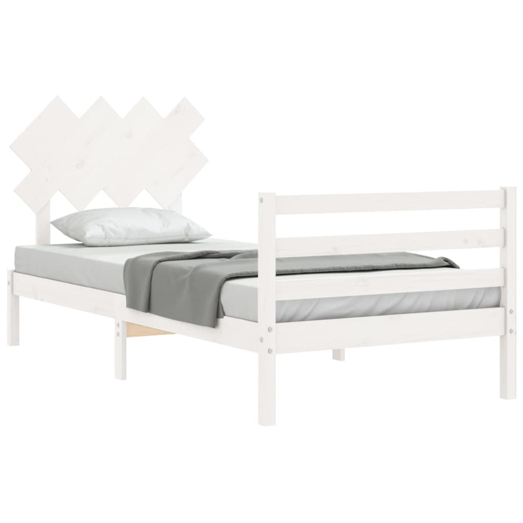 Estrutura de cama com cabeceira 100x200cm madeira maciça branco