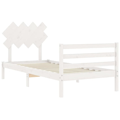 Estrutura de cama com cabeceira 100x200cm madeira maciça branco