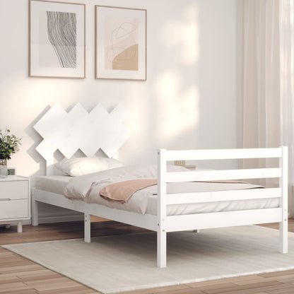 Estrutura de cama com cabeceira 100x200cm madeira maciça branco