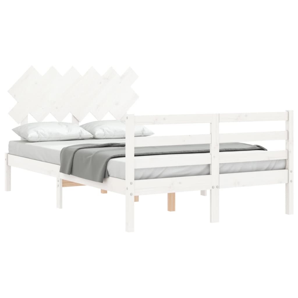 Estrutura de cama com cabeceira 120x200cm madeira maciça branco