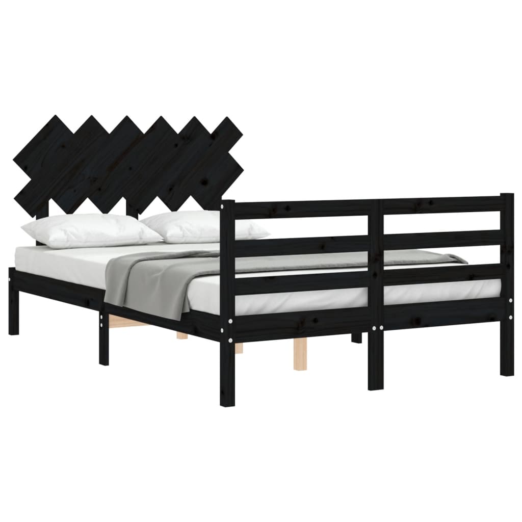 Estrutura de cama com cabeceira 120x200cm madeira maciçao preto