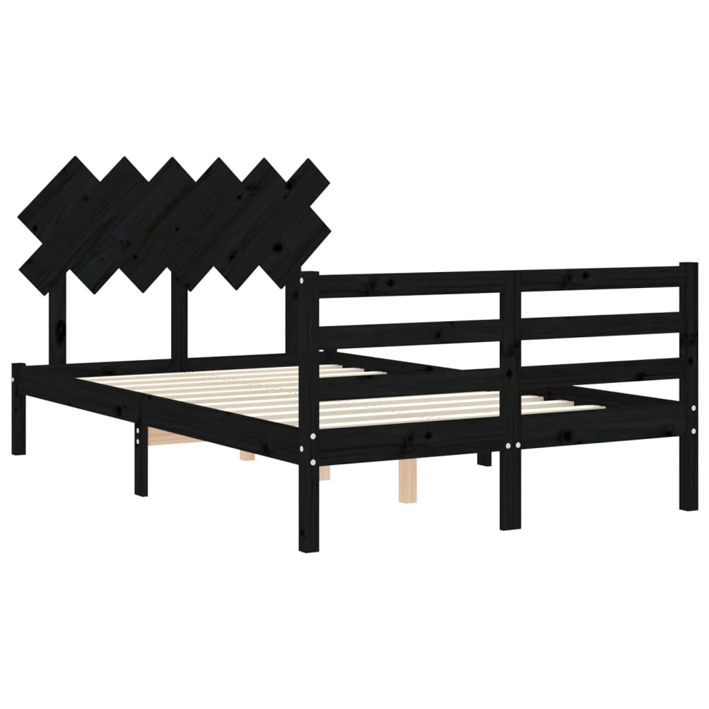 Estrutura de cama com cabeceira 120x200cm madeira maciçao preto