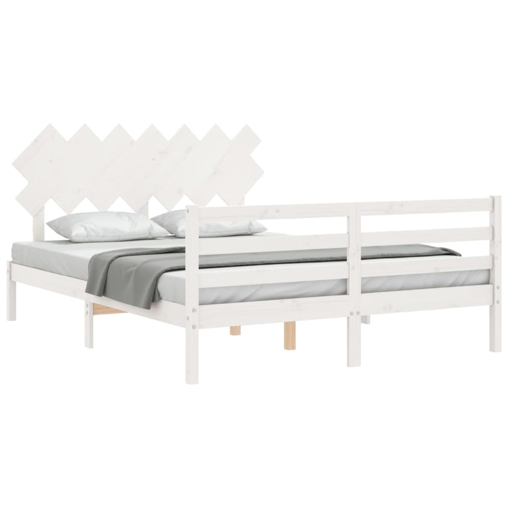 Estrutura de cama com cabeceira 140x200cm madeira maciça branco