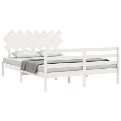 Estrutura de cama com cabeceira 140x200cm madeira maciça branco