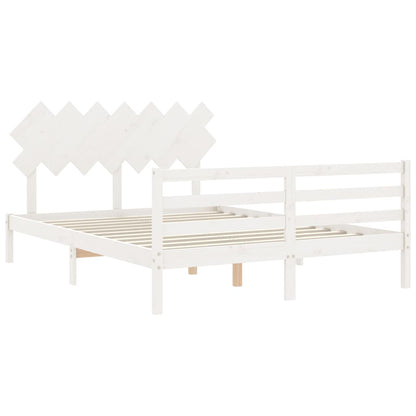 Estrutura de cama com cabeceira 140x200cm madeira maciça branco