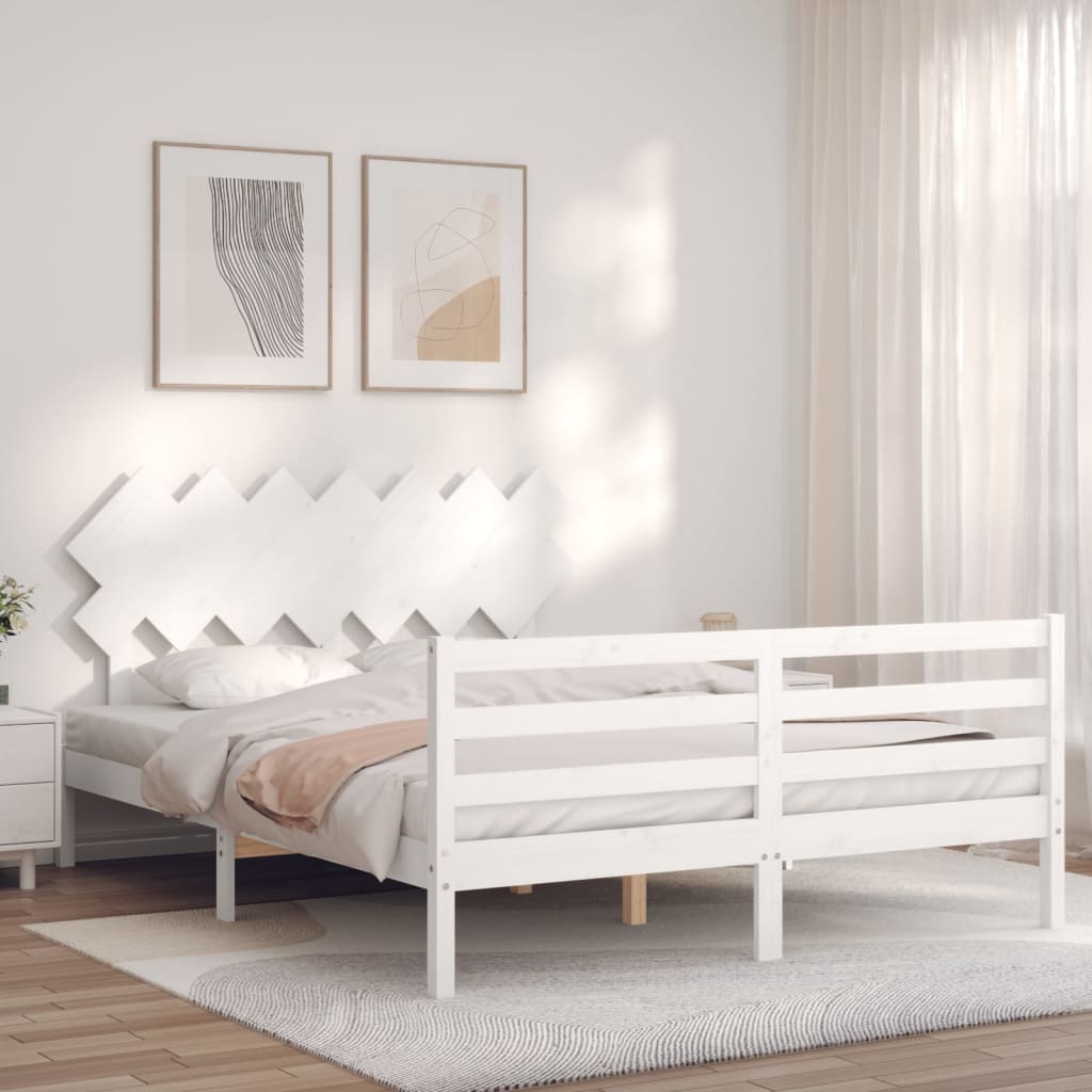 Estrutura de cama com cabeceira 140x200cm madeira maciça branco