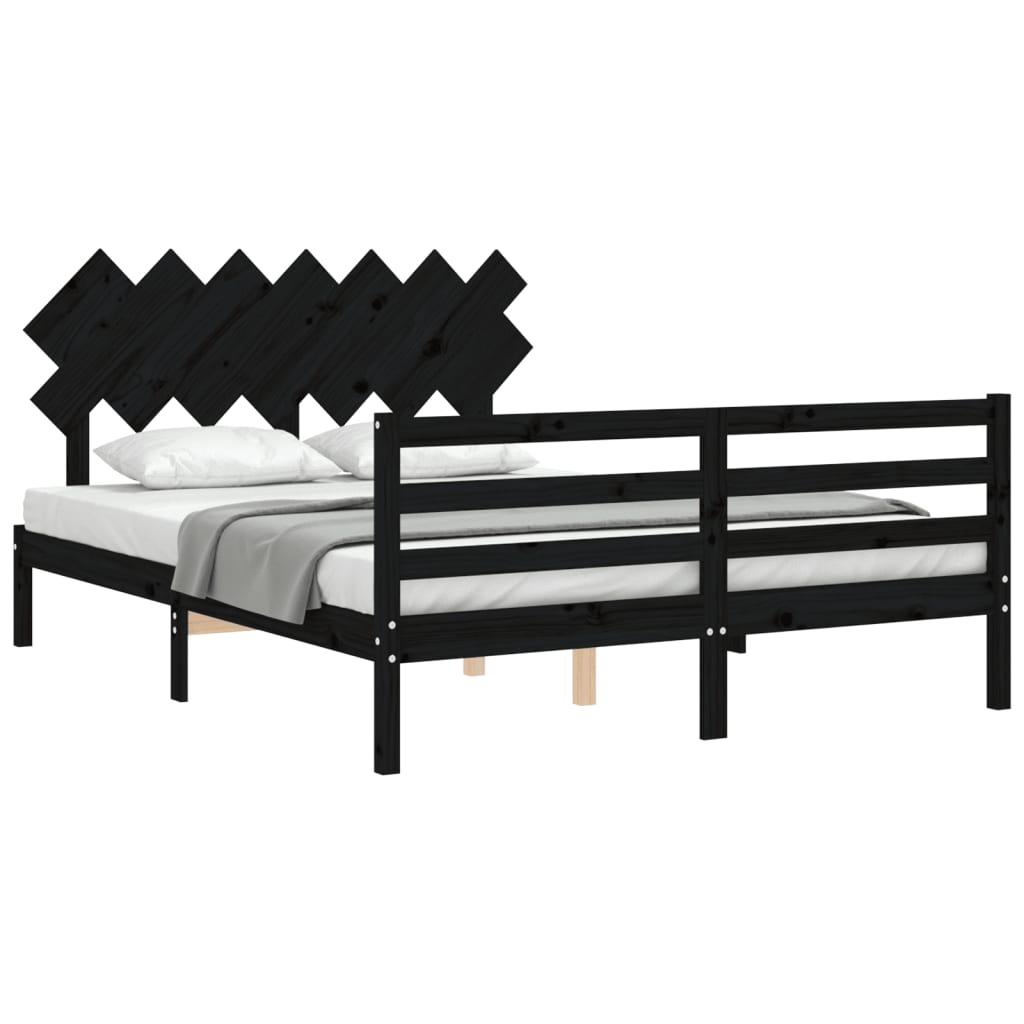 Estrutura de cama com cabeceira 140x200 cm madeira maciça preto