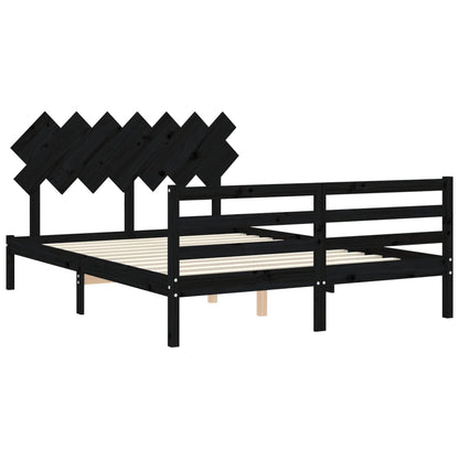 Estrutura de cama com cabeceira 140x200 cm madeira maciça preto