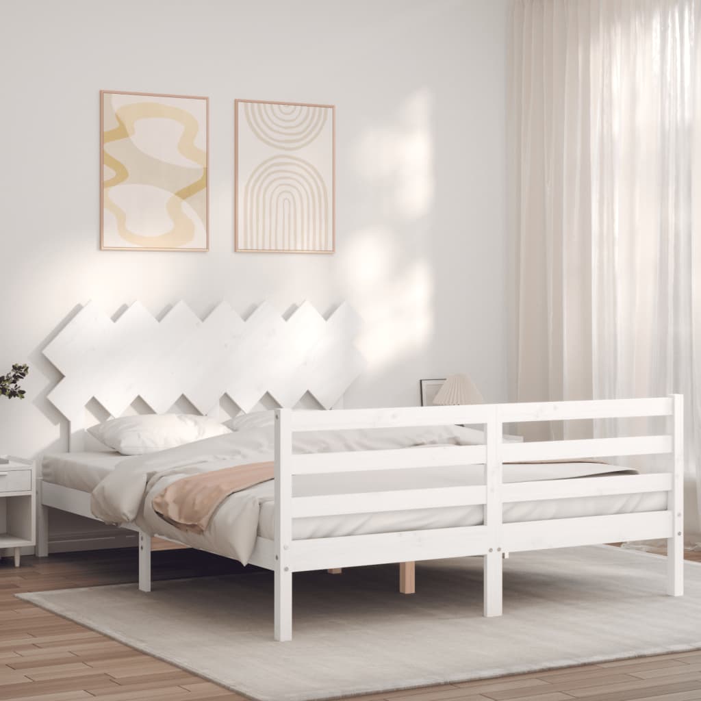 Estrutura de cama King Size com cabeceira madeira maciça branco