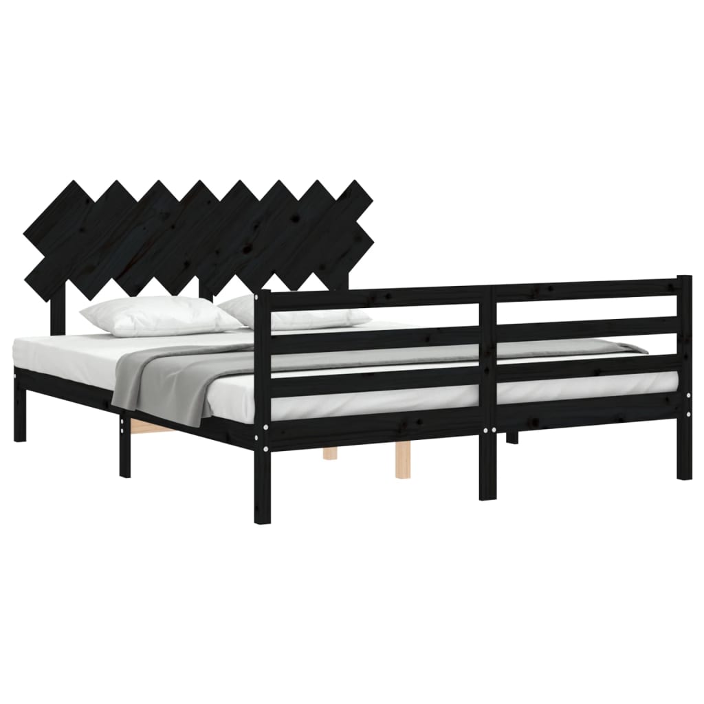 Estrutura de cama com cabeceira 160x200 cm madeira maciça preto