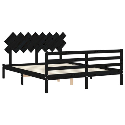 Estrutura de cama com cabeceira 160x200 cm madeira maciça preto