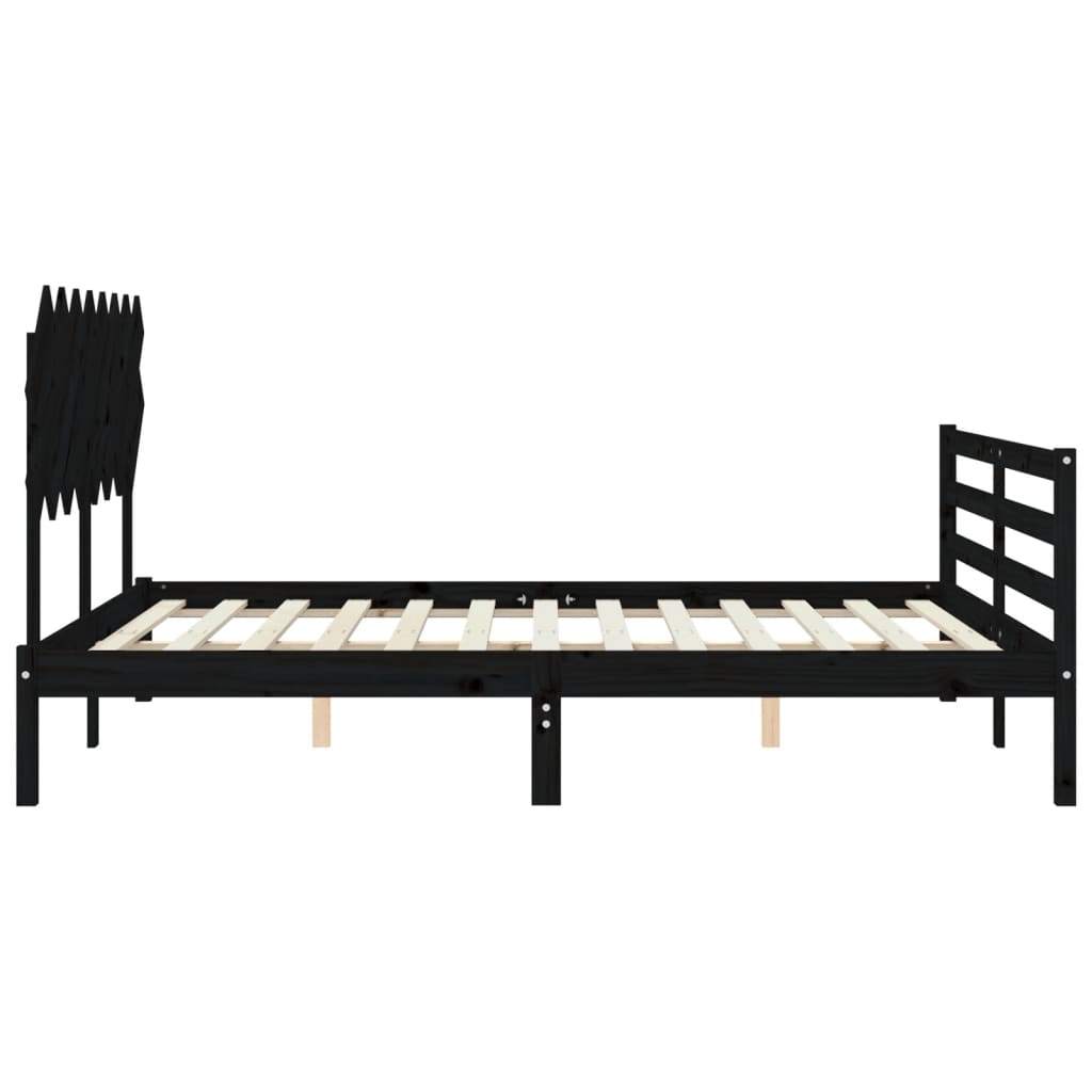 Estrutura de cama com cabeceira 160x200 cm madeira maciça preto