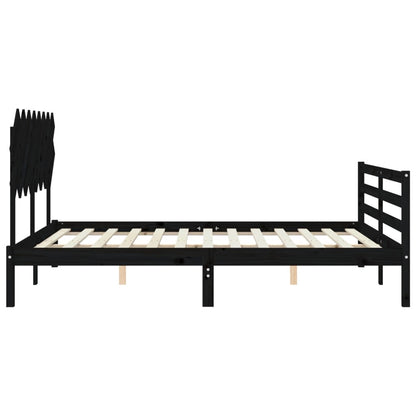 Estrutura de cama com cabeceira 160x200 cm madeira maciça preto