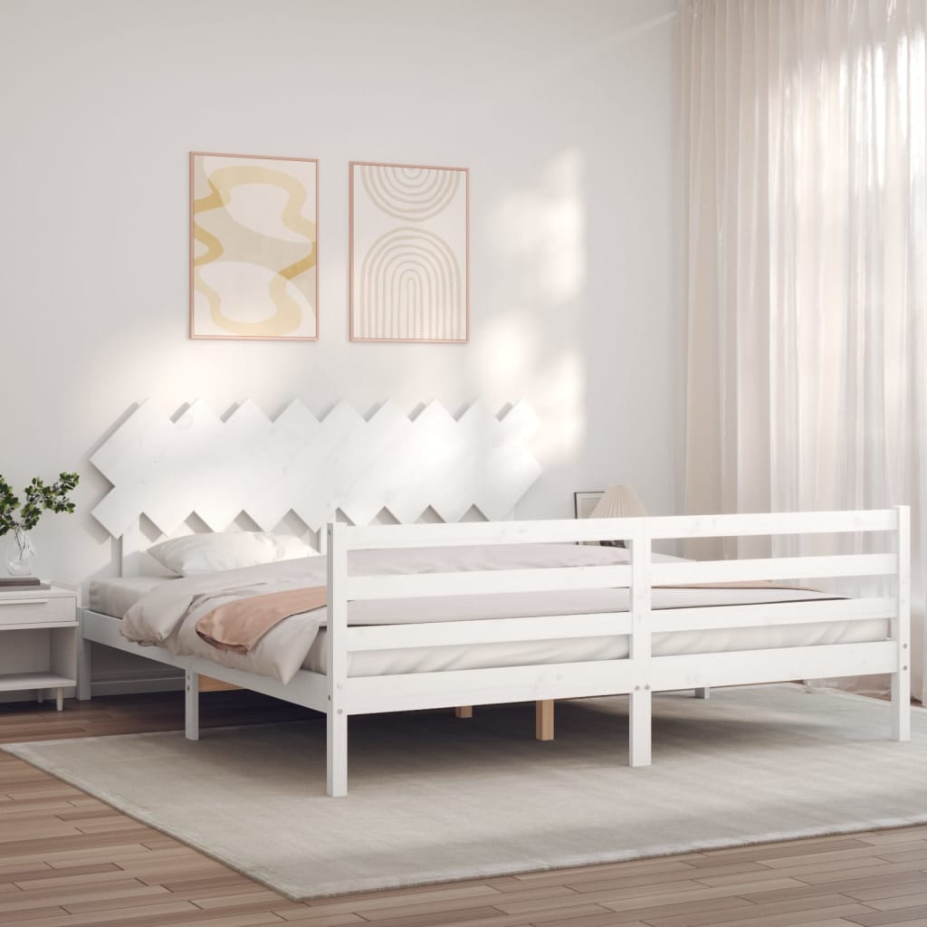 Estrutura cama Super King Size c/ cabeceira madeira branco