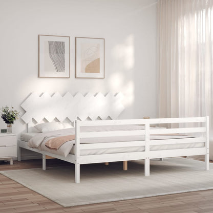 Estrutura cama Super King Size c/ cabeceira madeira branco