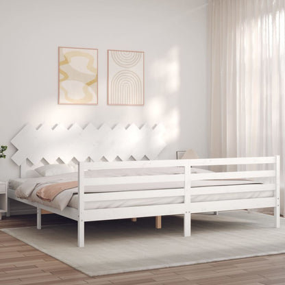 Estrutura de cama com cabeceira 200x200cm madeira maciça branco