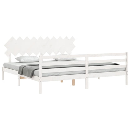 Estrutura de cama com cabeceira 200x200cm madeira maciça branco