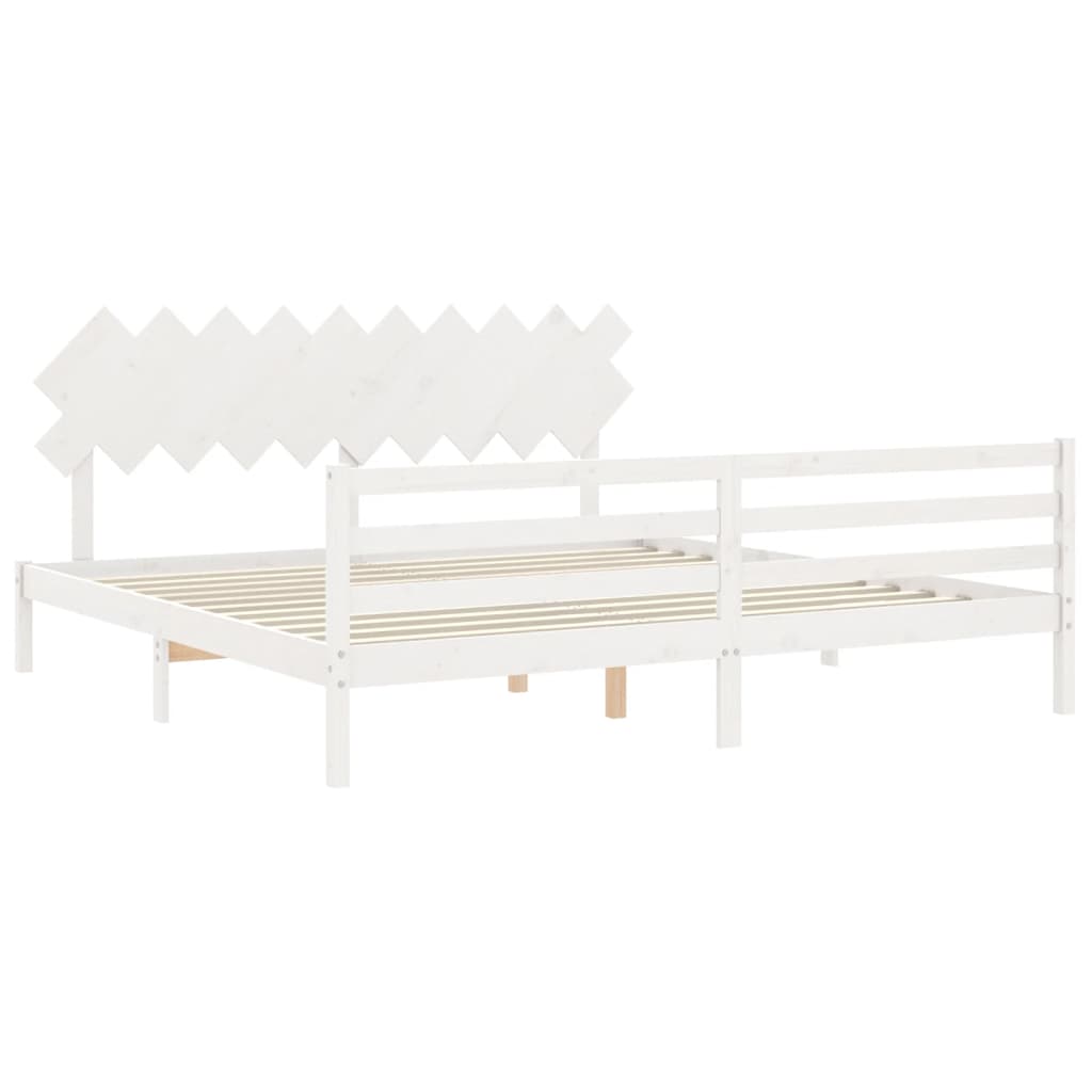 Estrutura de cama com cabeceira 200x200cm madeira maciça branco