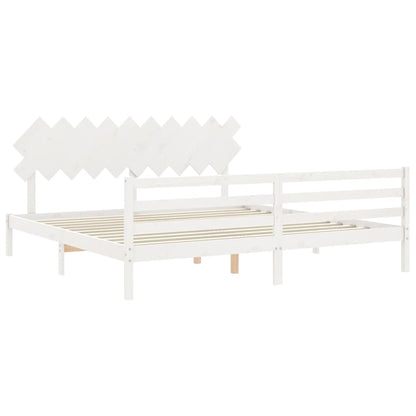 Estrutura de cama com cabeceira 200x200cm madeira maciça branco