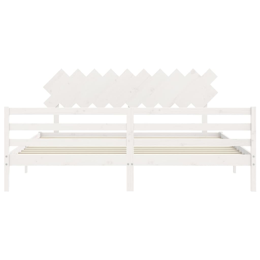 Estrutura de cama com cabeceira 200x200cm madeira maciça branco