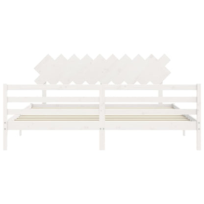 Estrutura de cama com cabeceira 200x200cm madeira maciça branco