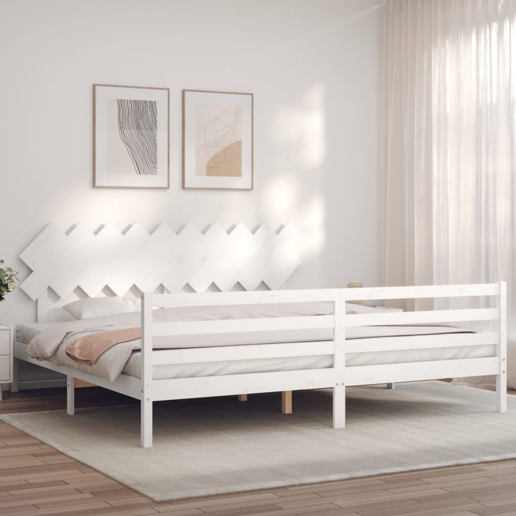 Estrutura de cama com cabeceira 200x200cm madeira maciça branco