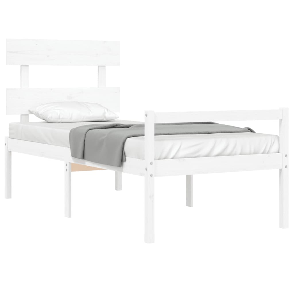 Cama de solteiro para idosos c/ cabeceira madeira maciça branco