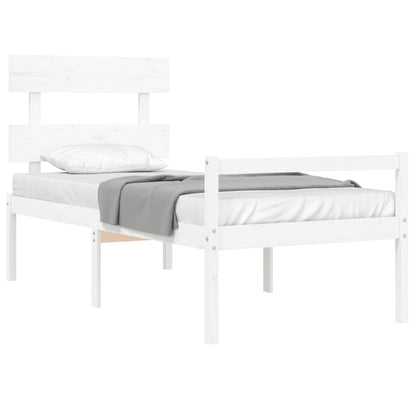 Cama de solteiro para idosos c/ cabeceira madeira maciça branco