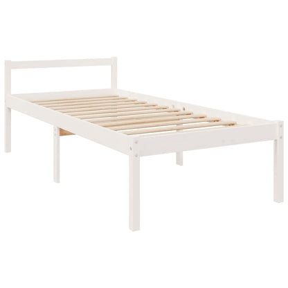 Cama de solteiro para idosos c/ cabeceira madeira maciça branco