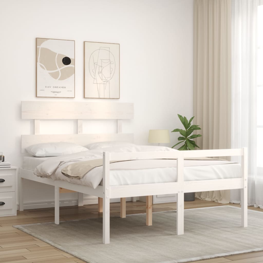 Estrutura de cama com cabeceira 140x190cm madeira maciça branco