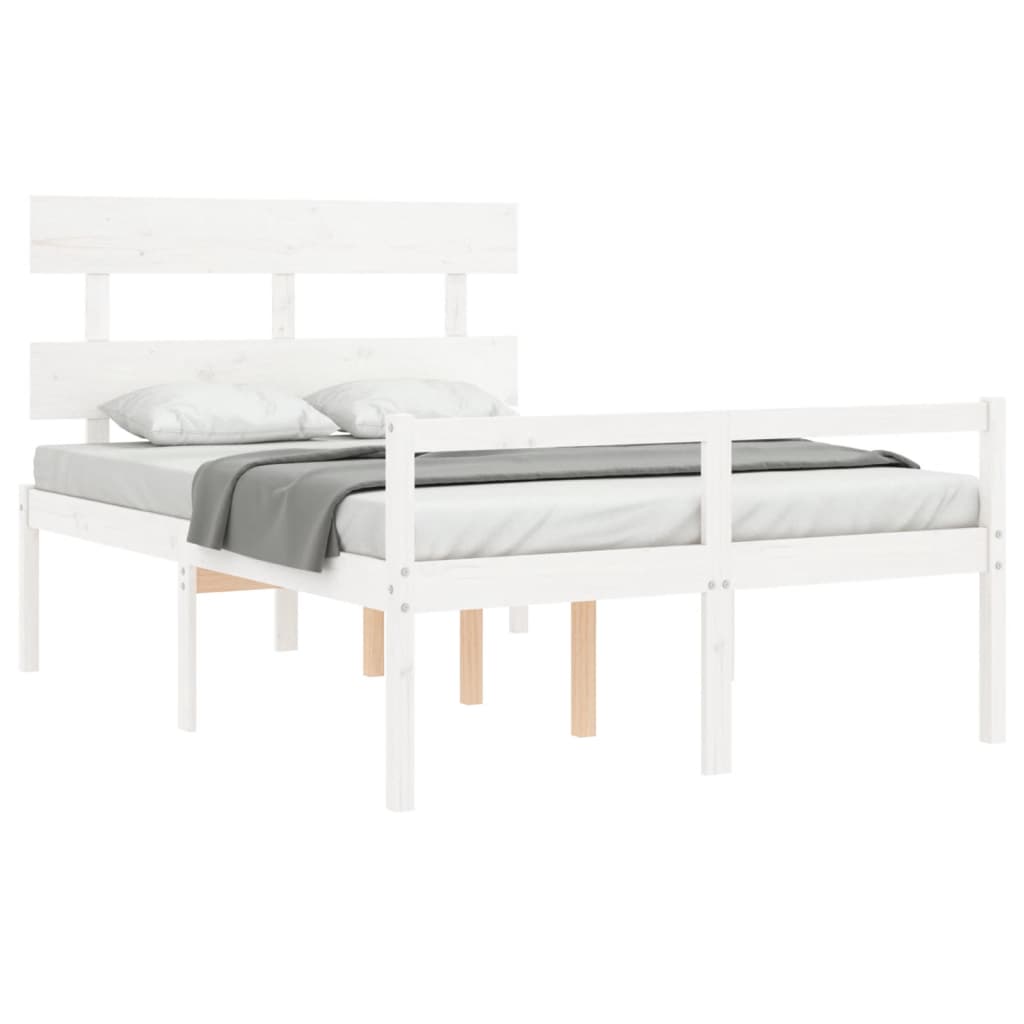 Estrutura de cama com cabeceira 140x190cm madeira maciça branco