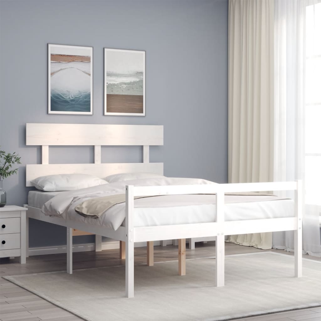 Estrutura de cama com cabeceira 140x200cm madeira maciça branco