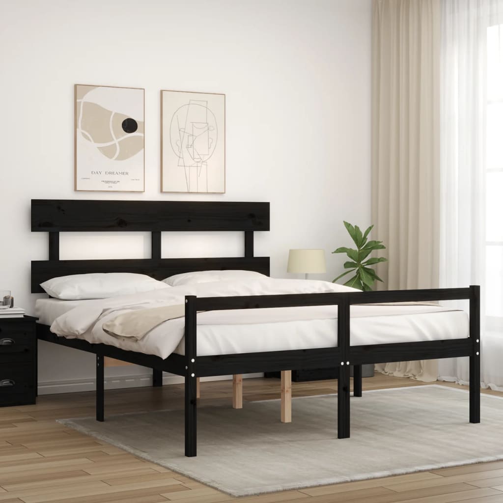 Estrutura de cama King Size com cabeceira madeira maciça preto