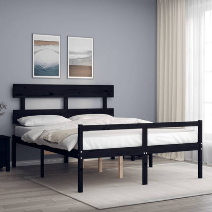 Estrutura de cama King Size com cabeceira madeira maciça preto