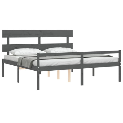 Estrutura cama Super King Size c/ cabeceira madeira cinzento