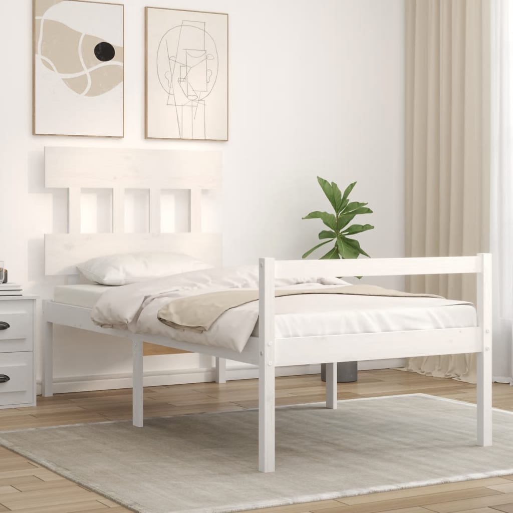 Cama de solteiro para idosos c/ cabeceira madeira maciça branco