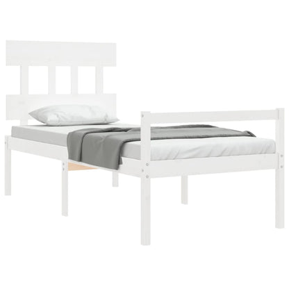 Cama de solteiro para idosos c/ cabeceira madeira maciça branco