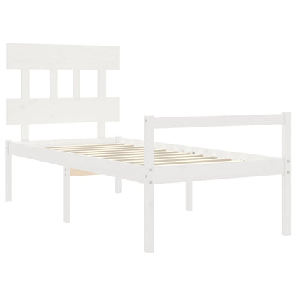 Cama de solteiro para idosos c/ cabeceira madeira maciça branco