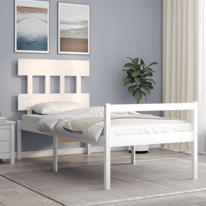 Cama de solteiro para idosos c/ cabeceira madeira maciça branco