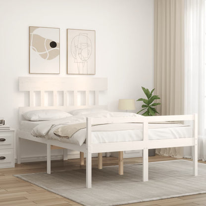 Estrutura de cama com cabeceira 140x190cm madeira maciça branco